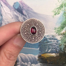 Load and play video in Gallery viewer, Vintage Moroccan Coin Ring with Garnet and Sterling Shank

