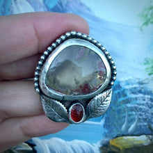 Load and play video in Gallery viewer, Amazing Moss Agate Statement Ring with Vintage Carnelian Scarab. Size 7.25-7.5.
