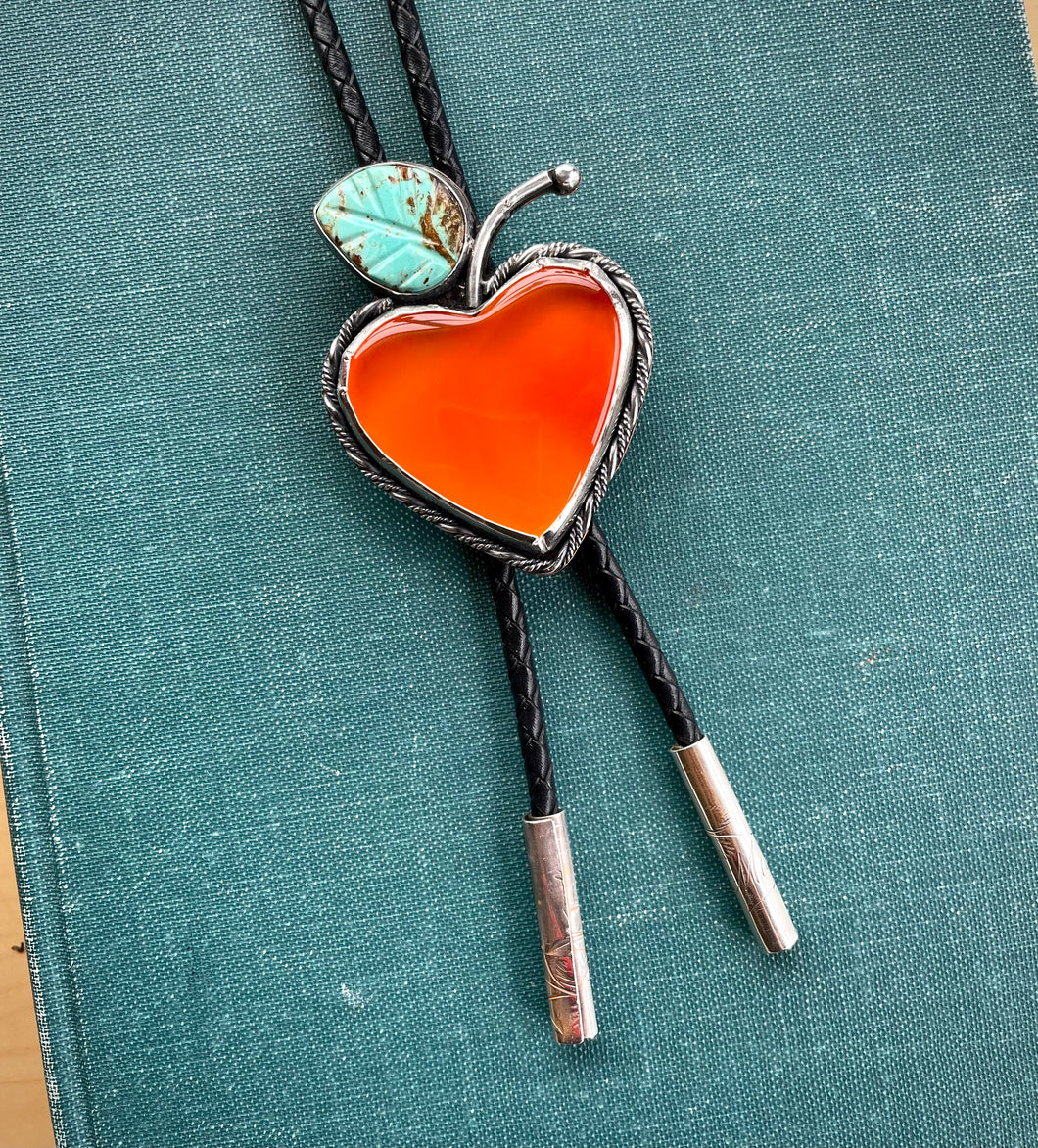 100% of Sale to OPERATION OLIVE BRANCH - Beautiful Peach Bolo Tie in Carnelian and Turquoise with Sterling Accents