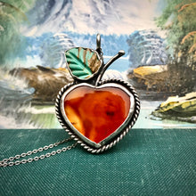 Load image into Gallery viewer, Beautiful Peach Pendant with Carnelian and Carved Turquoise on Sterling Chain
