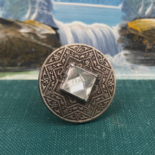 Load image into Gallery viewer, Moroccan Coin Ring with Quartz Pyramid and Shank Made from Vintage Sterling Baby Spoon. Size 6.75.
