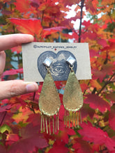 Load image into Gallery viewer, Hammered Brass Shoulder Duster Earrings with Quartz Pyramids and Sterling Silver Posts
