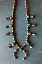 Load image into Gallery viewer, Vintage Native American Squash Blossom Turquoise Necklace
