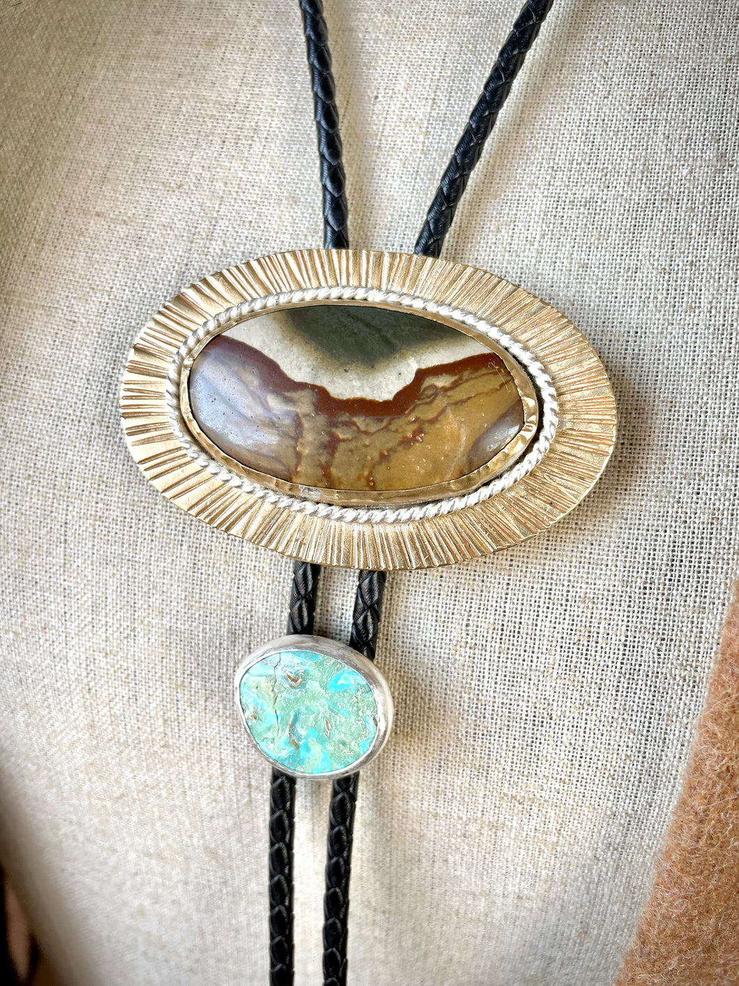 Epic Picture Jasper and Turquoise Double Slide Bolo Tie