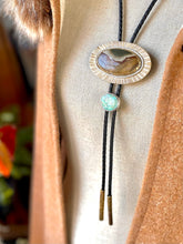 Load image into Gallery viewer, Epic Picture Jasper and Turquoise Double Slide Bolo Tie
