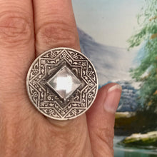 Load image into Gallery viewer, Moroccan Coin Ring with Quartz Pyramid and Shank Made from Vintage Sterling Baby Spoon. Size 6.75.

