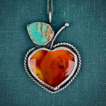 Load image into Gallery viewer, Beautiful Peach Pendant with Carnelian and Carved Turquoise on Sterling Chain
